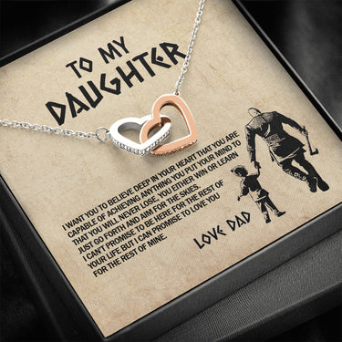 From Viking Dad To My Daughter I Want You To Believe Deep In Your Heart Joined Interlocking Hearts Pendant Necklace; Gift for Birthday,Christmas,Valentine's Day,Mother's day,Father's Day,Thanksgiving
